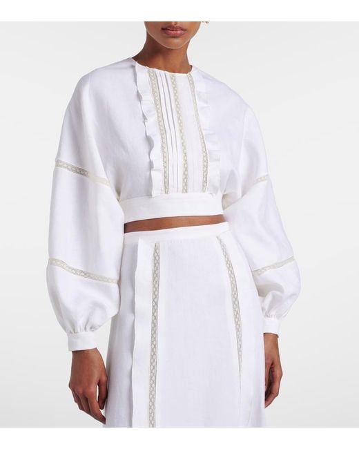 Valentino White Lace-Trimmed Open-Back Linen Blouse