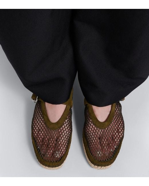 Alaïa Brown Suede-Trimmed Fishnet Espadrilles