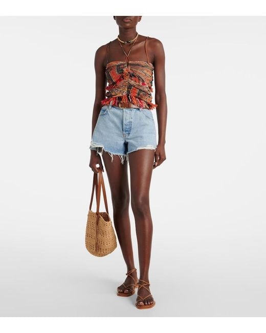 FRAME Blue The Hang Mid-Rise Denim Shorts