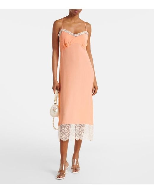 Simone Rocha Pink Lace-Trimmed Crepe De Chine Slip Dress