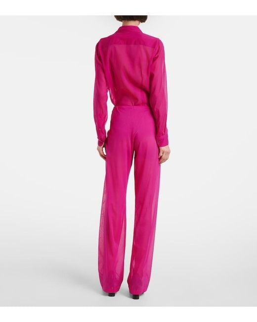 Dries Van Noten Pink High-Rise Silk-Blend Wide-Leg Pants