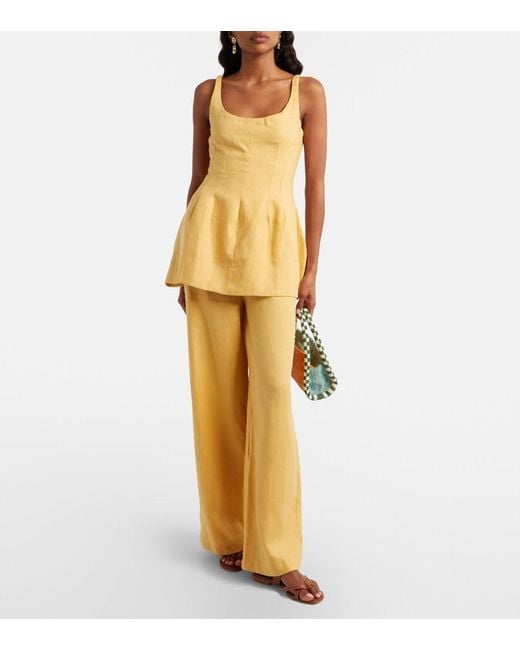Faithfull The Brand Yellow Syna Peplum Linen Top
