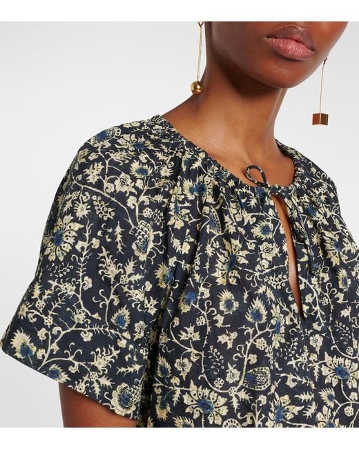 Ulla Johnson Gray Sena Printed Cotton-Blend Top