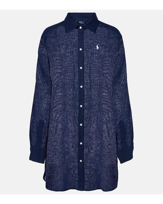 Polo Ralph Lauren Blue Cotton And Linen Shirt