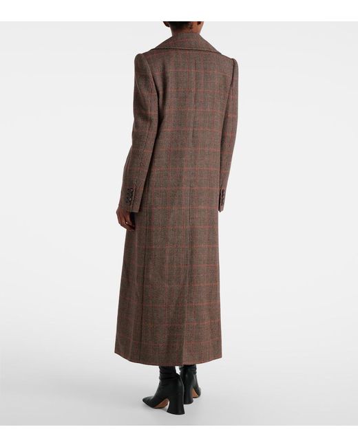 Chloé Brown Checked Double-Breasted Virgin Wool Coat
