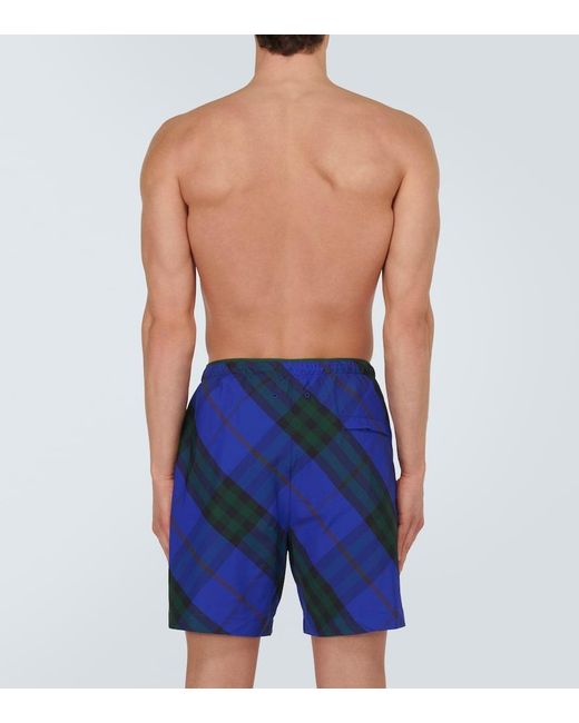 Burberry Blue Check Swim Trunks for men