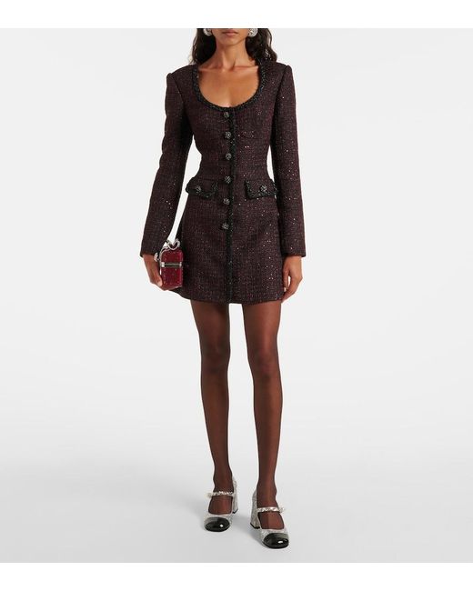 Self-Portrait Black Sequined Tweed Minidress