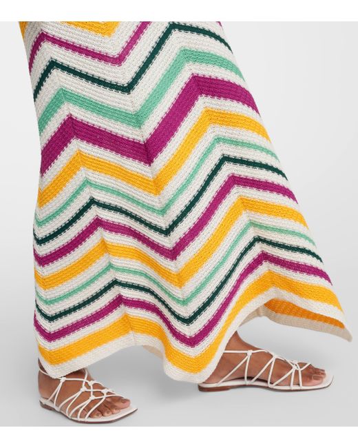 LaDoubleJ White Dazzling Striped Crochet Cotton Midi Dress