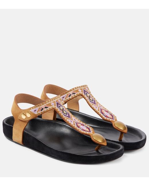 Isabel Marant Brown Enore Embroidered Suede Sandals