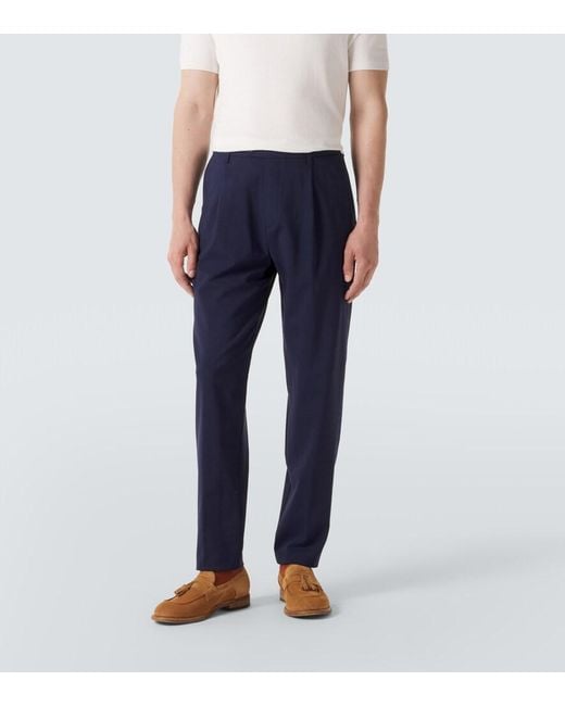 Eleventy Blue Wool-Blend Straight Pants for men