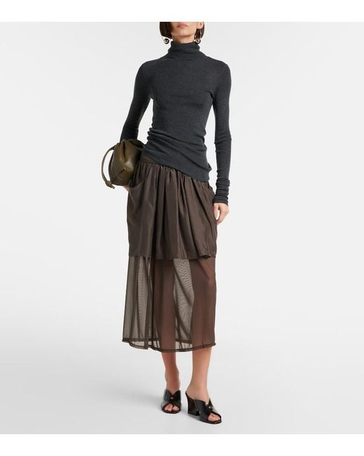 Lemaire Black Draped Semi-Sheer Silk Midi Skirt