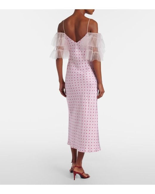 Rodarte Pink Floral-Applique Printed Silk Slip Dress