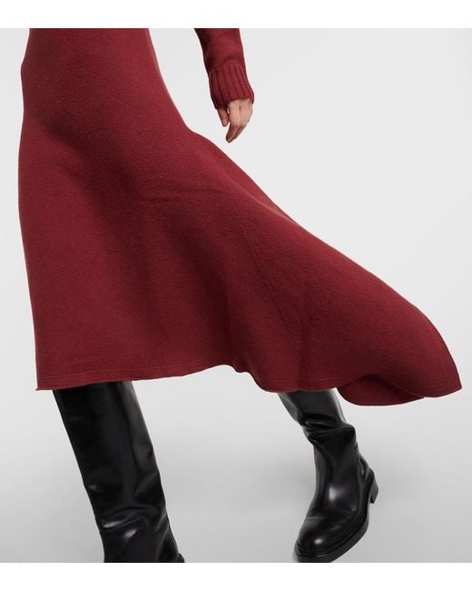 Jil Sander Red Asymmetric Wool Midi Dress