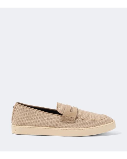 Canali White Woven Suede-Trimmed Penny Loafers for men