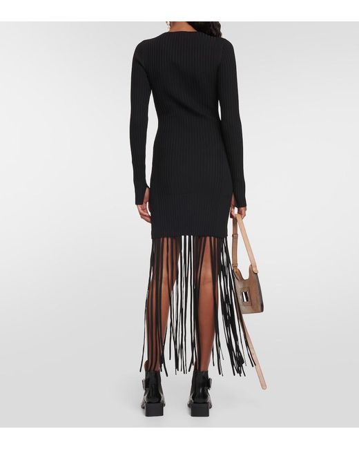 Ganni Black Knitted Dress With Fringes
