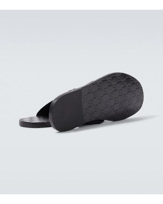 Gucci Brown Riviera Double G Thong Sandals for men