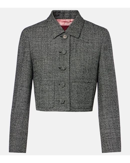 Gucci Gray Cropped Wool-Tweed Jacket