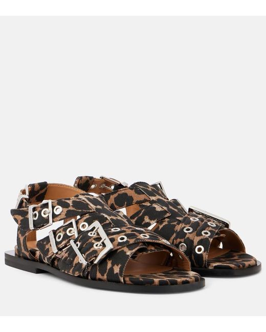 Ganni Brown Leopard-Print Sandals