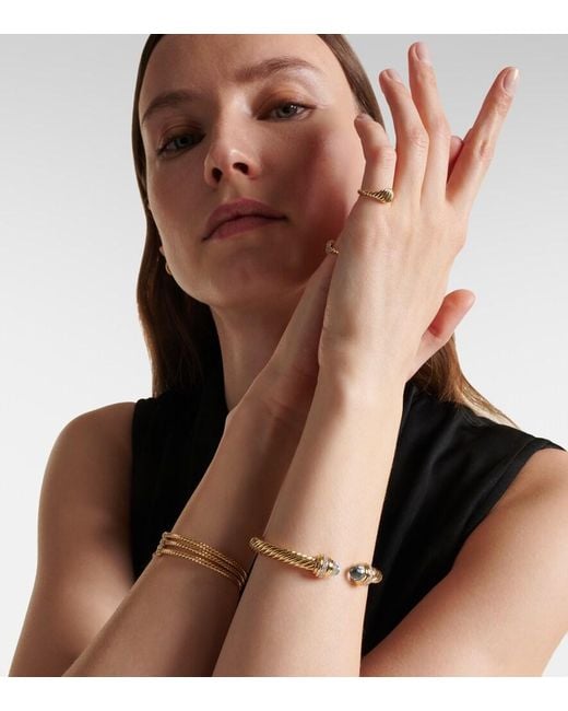 David Yurman Metallic Classic Cablespira 18Kt Cuff Bracelet With Topazes And Diamonds
