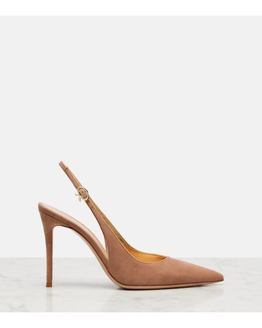 Gianvito Rossi Brown Robbie 95 Suede Slingback Pumps