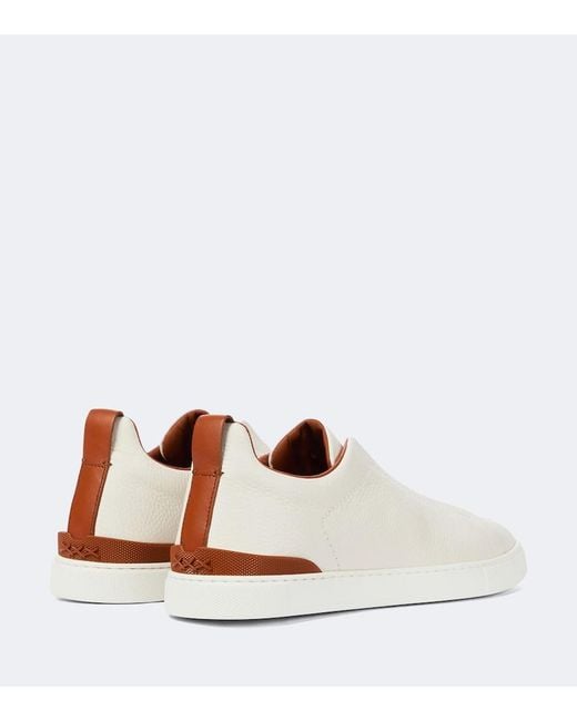 Zegna White Deerskin Triple Stitchtm Sneakers for men