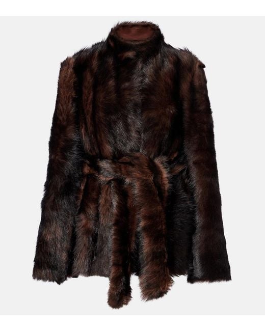 Nour Hammour Black Elsa Shearling Wrap Coat