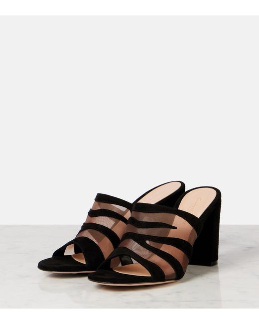 Gianvito Rossi Brown Suede And Mesh Mules