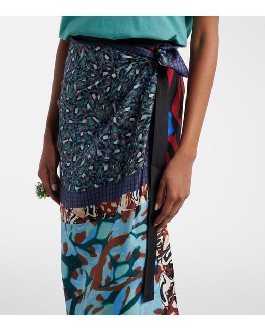 Dries Van Noten Blue Printed Silk Wrap Skirt