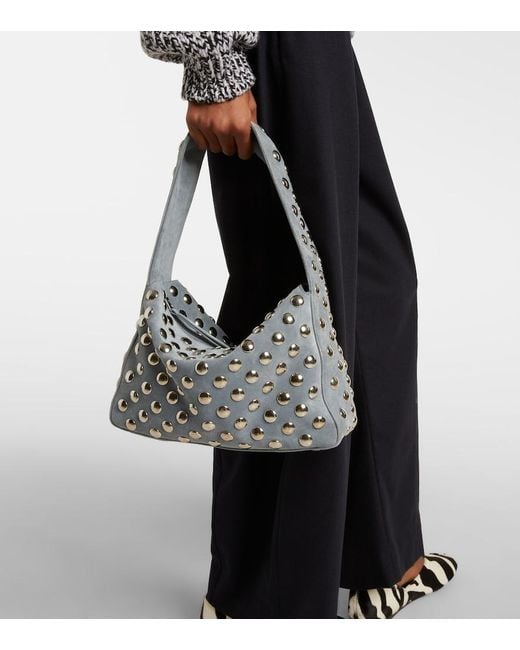 Khaite Metallic Elena Medium Studded Suede Shoulder Bag