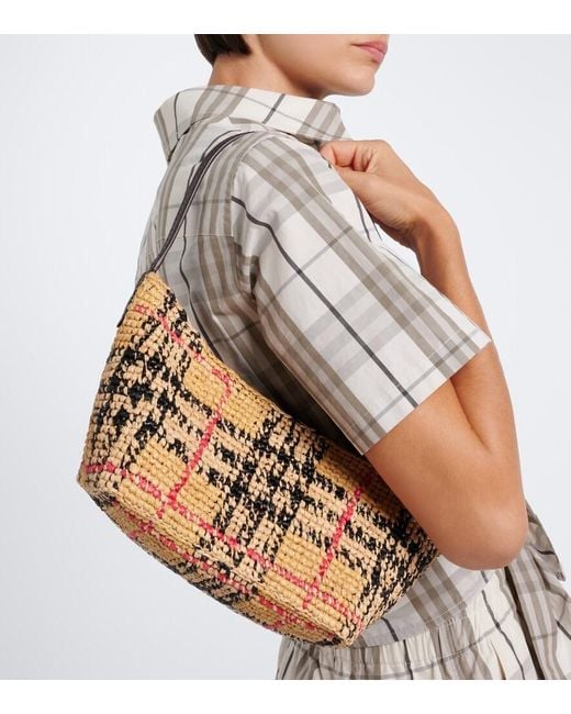 Burberry Metallic Margate Mini Raffia Shoulder Bag