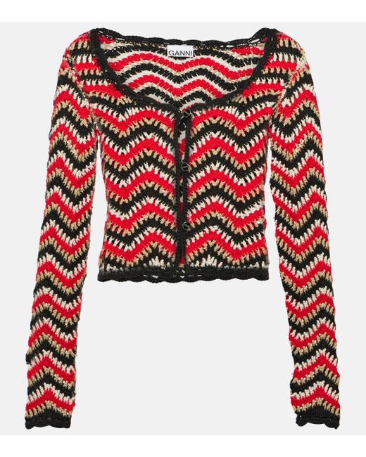 Ganni Red Crochet Cotton Cardigan