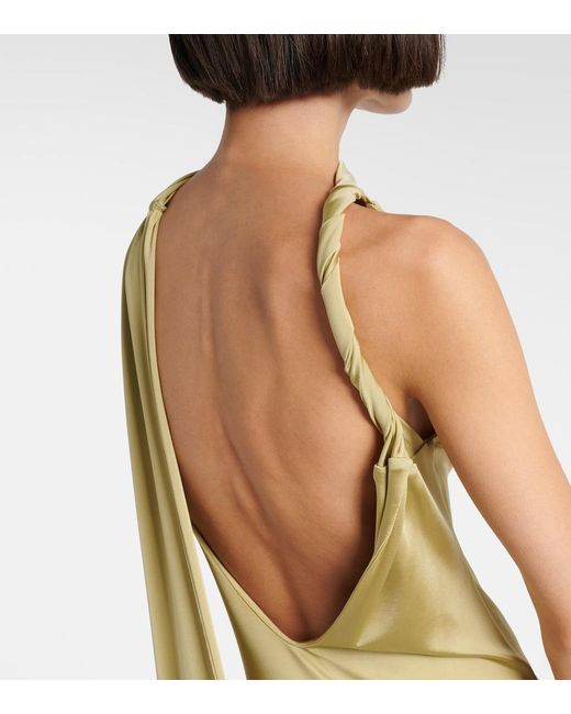Victoria Beckham Green Embellished Satin Midi Dress