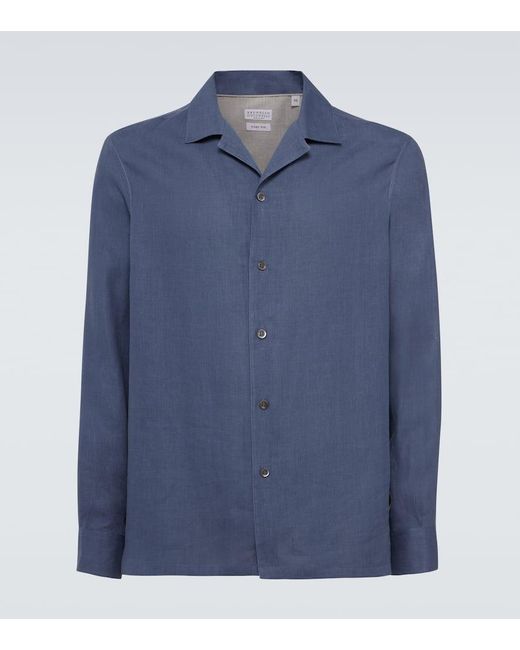 Brunello Cucinelli Hemd aus Hanf in Blue für Herren