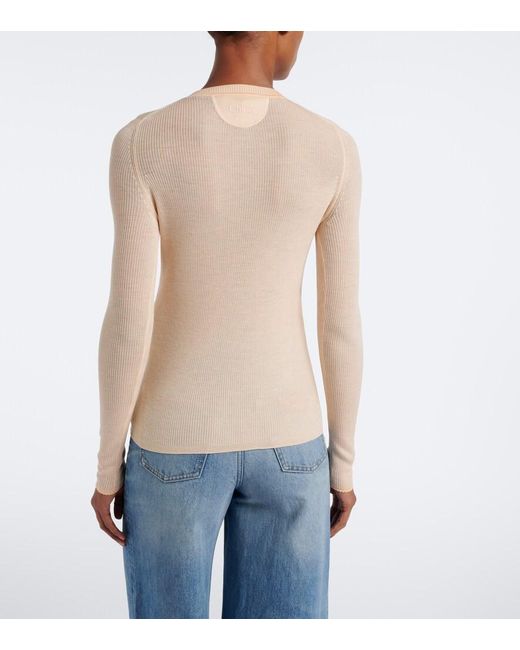 Chloé Natural Ribbed-Knit Silk-Trimmed Wool Henley Shirt