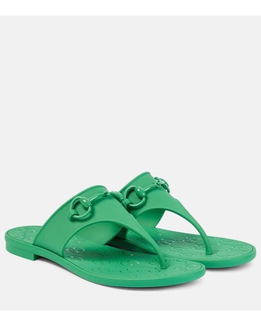 Gucci Green Horsebit Thong Sandals
