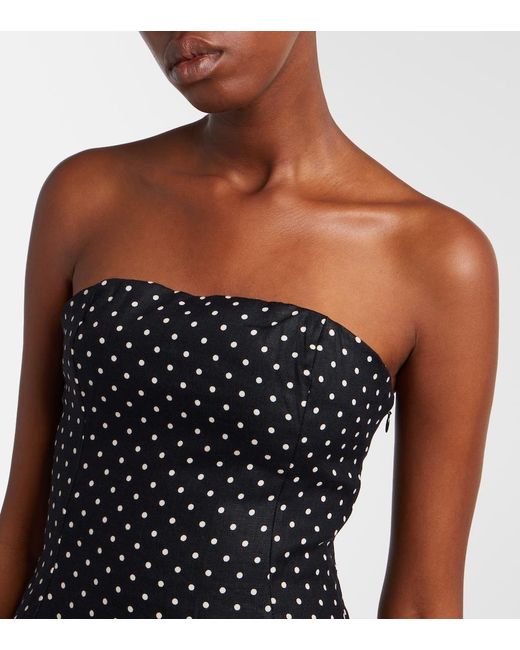Faithfull The Brand Black Petro Polka-Dot Peplum Linen Top