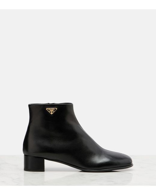 Prada Black Leather Ankle Boots