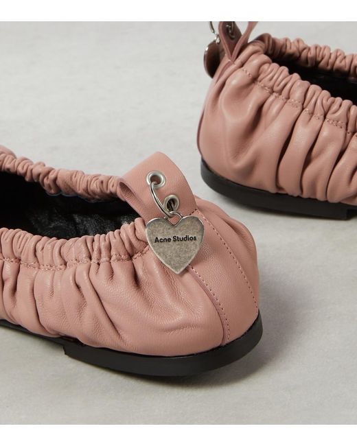 Acne Pink Bow-Detail Leather Ballet Flats
