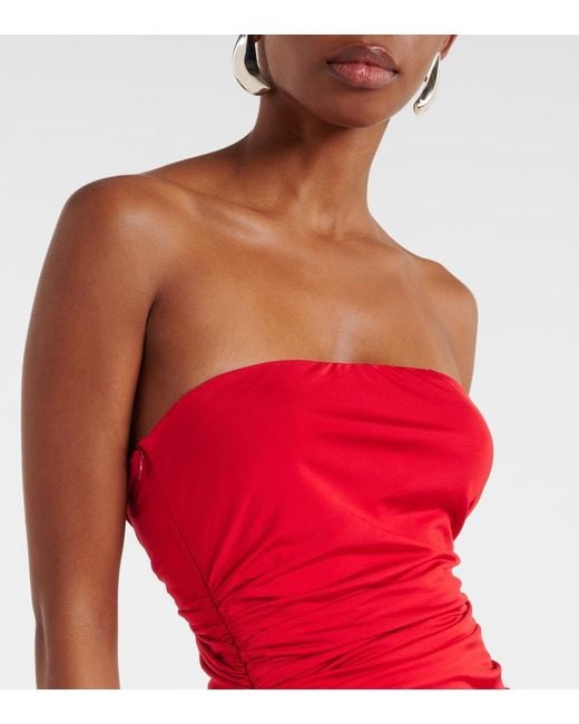 Magda Butrym Red Floral-Applique Ruched Jersey Maxi Dress