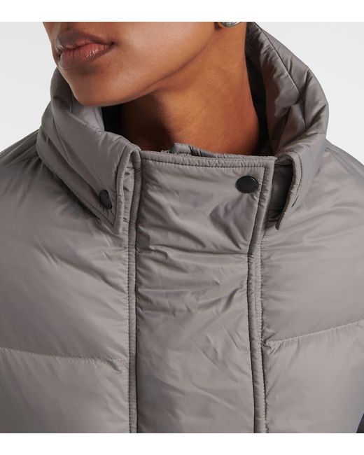 Yves Salomon Gray Shearling-Trimmed Quilted Down Jacket