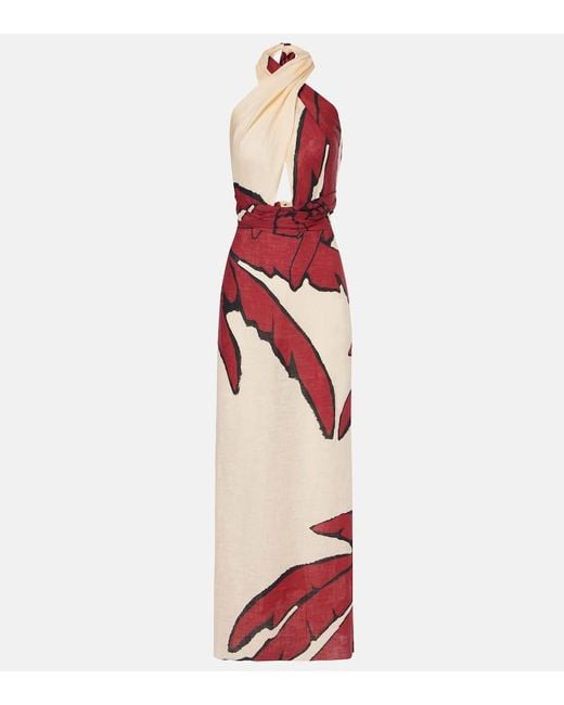 Johanna Ortiz Red Wonders Of The Sea Linen Maxi Dress