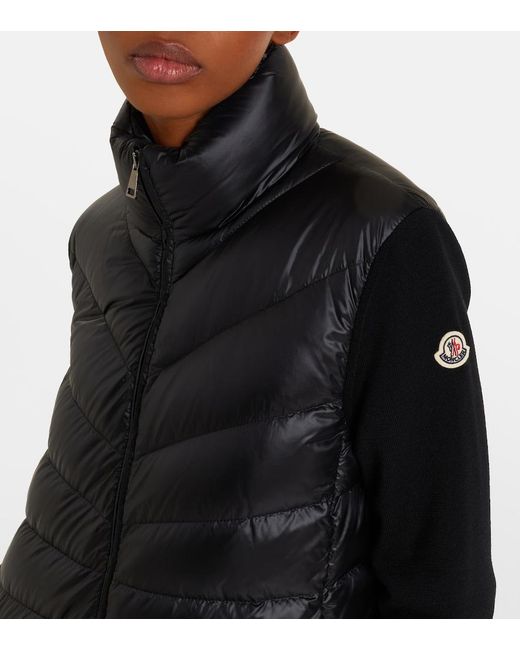 Moncler Black Tricot Down-Paneled Virgin Wool Cardigan