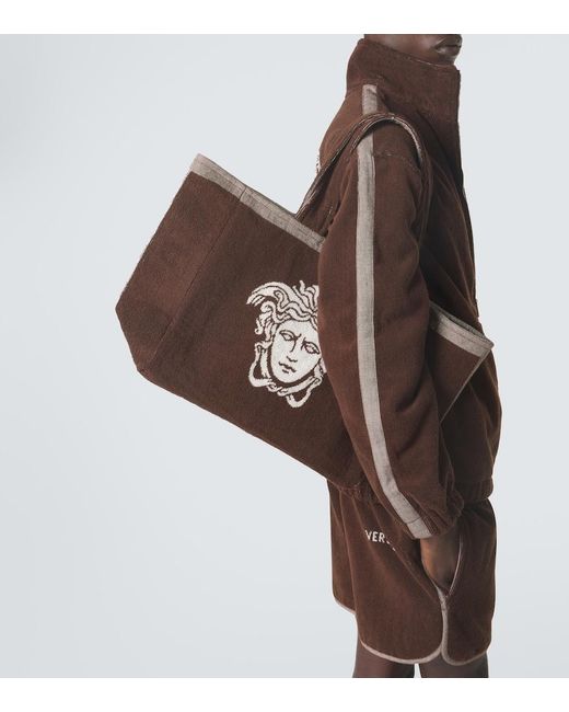 Versace Brown Medusa Cotton-Terry Jacquard Tote Bag for men