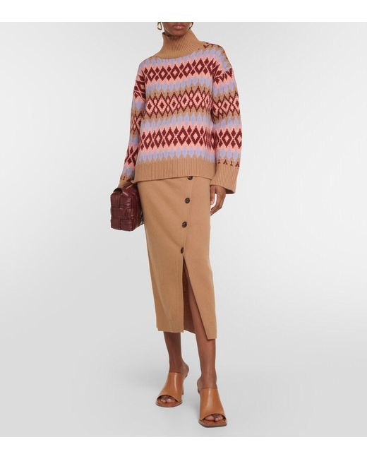Jardin Des Orangers Red Intarsia Wool And Cashmere Turtleneck Sweater