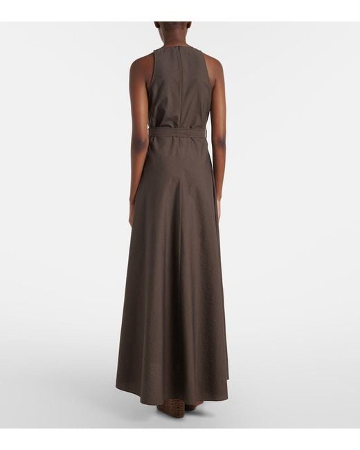 Brunello Cucinelli Brown Belted Cotton-Blend Maxi Dress