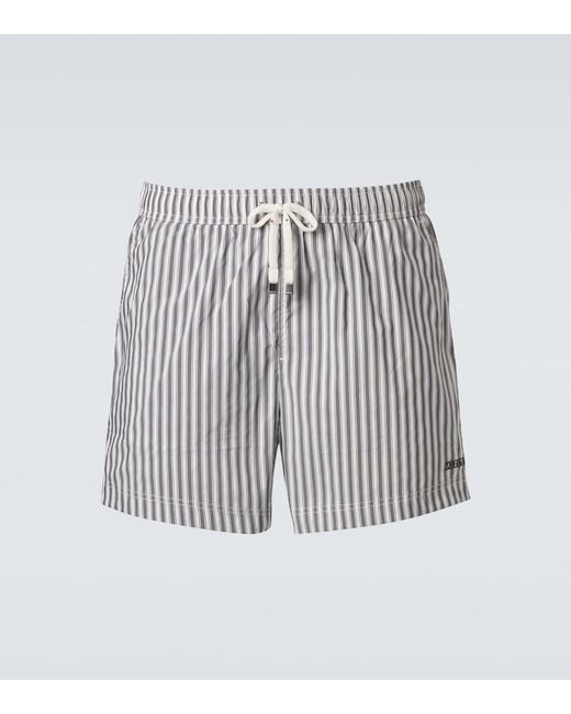 Zegna White Striped Swim Trunks for men