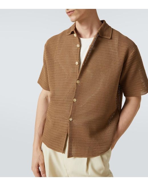 Auralee Brown Knitted Cotton Mesh Shirt for men