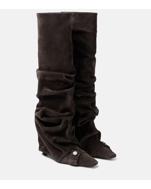 The Attico Black Juno 95 Suede Knee-High Boots
