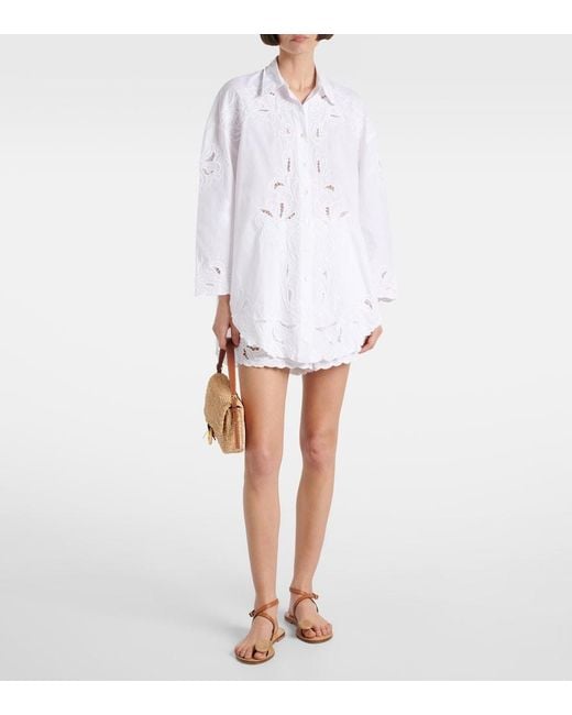 Juliet Dunn White Broderie Anglaise Cotton Poplin Shirt