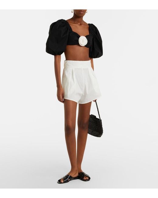 Adriana Degreas Black Floral-Applique Cotton-Blend Crop Top